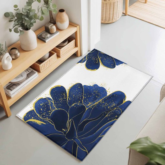 2x3 Floral Abstract Small Area Rug for Entryway, Washable Non Slip Low Pile Soft Indoor Rug for Kitchen Bathroom Bedside, Blue Flower Accent Rug