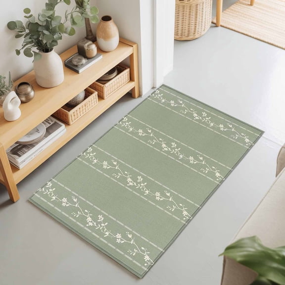 2x3 Floral Branches Small Area Rug for Entryway, Washable Non Slip Low Pile Soft Indoor Rug for Kitchen Bathroom Bedside, Spring Flowers Green Accent Rug