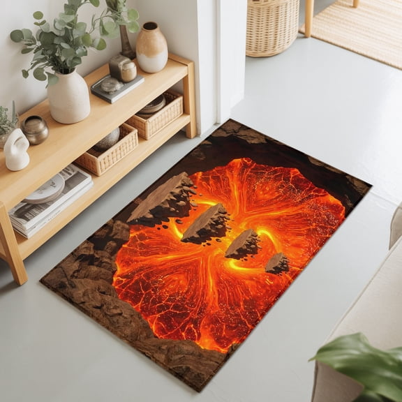 2x3 Ft Entryway Area Rug, Abstract Floating Rocks Kitchen Rug Runner Washable Floor Mat, Red Lava Modern Minimalist Artistic Non Slip Indoor Door Mat Throw Carpet for Bathroom Living Room Bedroom
