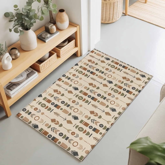 2x3 Ft Entryway Area Rug, Abstract Tribal Arrows Kitchen Rug Runner Washable Floor Mat, Boho Middle Century Sand Vertical Non Slip Indoor Door Mat Throw Carpet for Bathroom Living Room Bedroom
