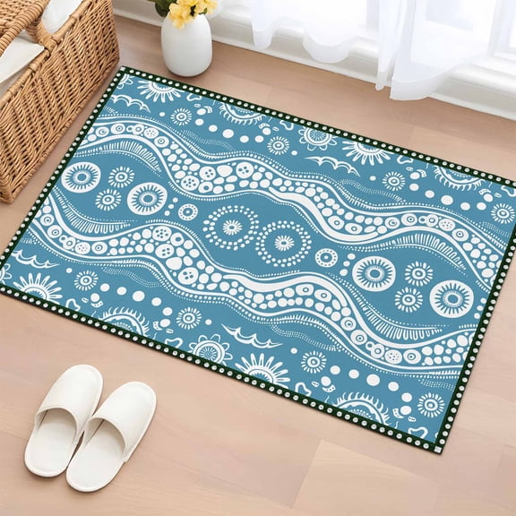 2x3 Ft Entryway Area Rug, Aqua Geometric Kitchen Rug Runner Washable Floor Mat, Modern Abstract Polka Dots Non Slip Indoor Door Mat Throw Carpet for Bathroom Living Room Bedroom