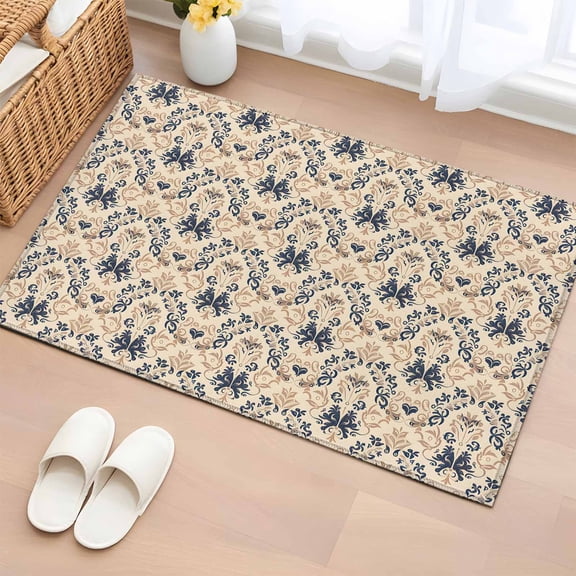 2x3 Ft Entryway Area Rug, Beige Baroque Kitchen Rug Runner Washable Floor Mat, Vintage European Floral Pattern Non Slip Indoor Door Mat Throw Carpet for Bathroom Living Room Bedroom