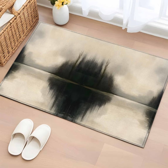 2x3 Ft Entryway Area Rug, Black Beige Lake Kitchen Rug Runner Washable Floor Mat, Aesthetics Mysterious Abstract Non Slip Indoor Door Mat Throw Carpet for Bathroom Living Room Bedroom