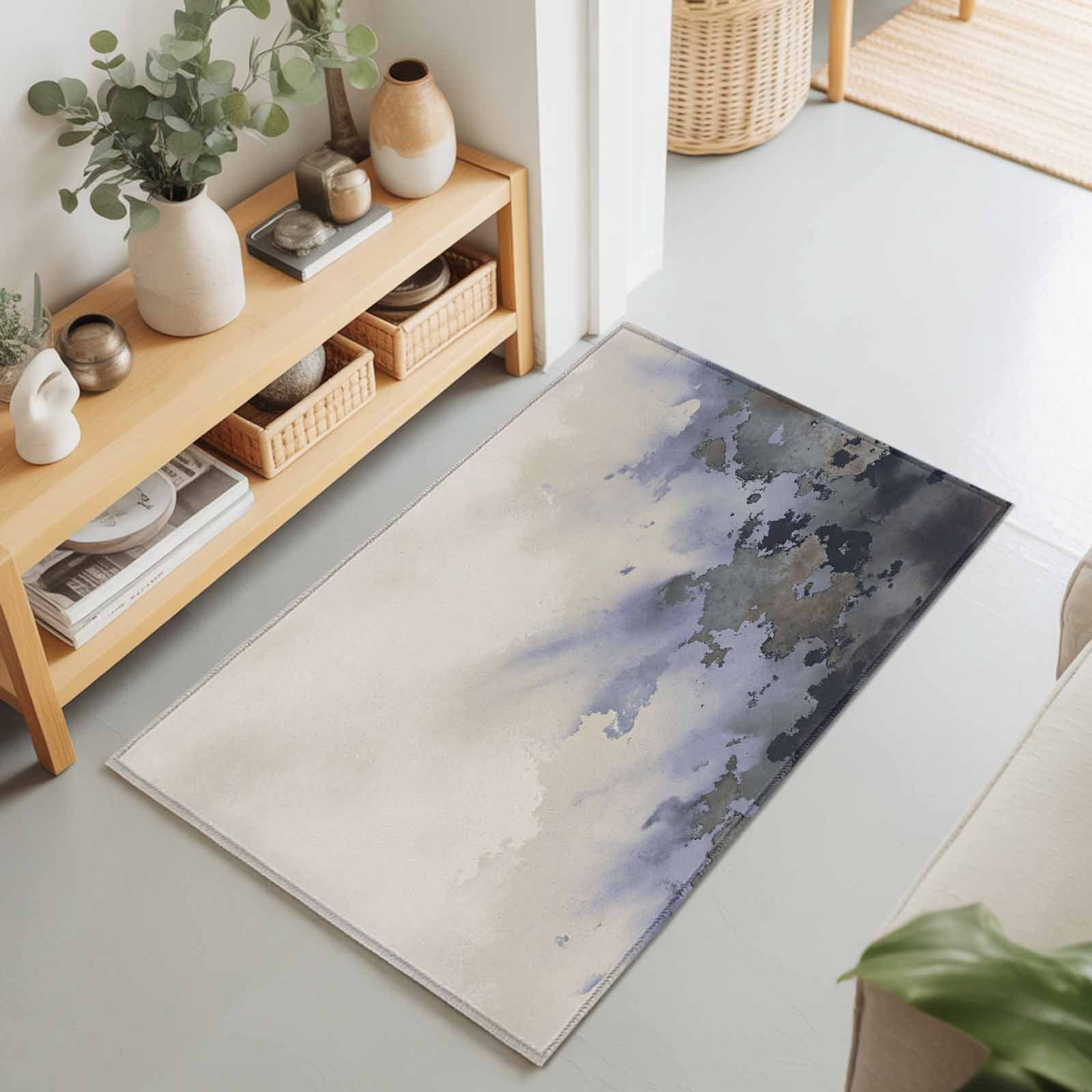 2x3 Ft Entryway Area Rug, Black Blue Beige Kitchen Rug Runner Washable ...