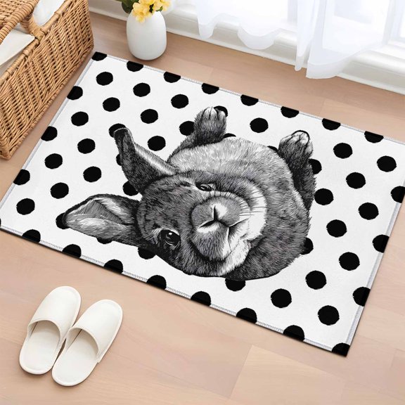 2x3 Ft Entryway Area Rug, Black Easter Kitchen Rug Runner Washable Floor Mat, Spring Country Cute Bunny Polka Dot Non Slip Indoor Door Mat Throw Carpet for Bathroom Living Room Bedroom