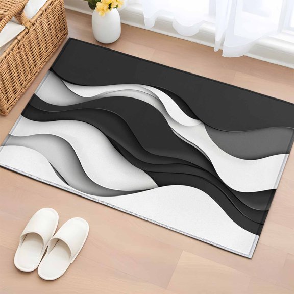 2x3 Ft Entryway Area Rug, Black Grey Ombre Kitchen Rug Runner Washable Floor Mat, Abstract Moire Art Modern Geometric Non Slip Indoor Door Mat Throw Carpet for Bathroom Living Room Bedroom