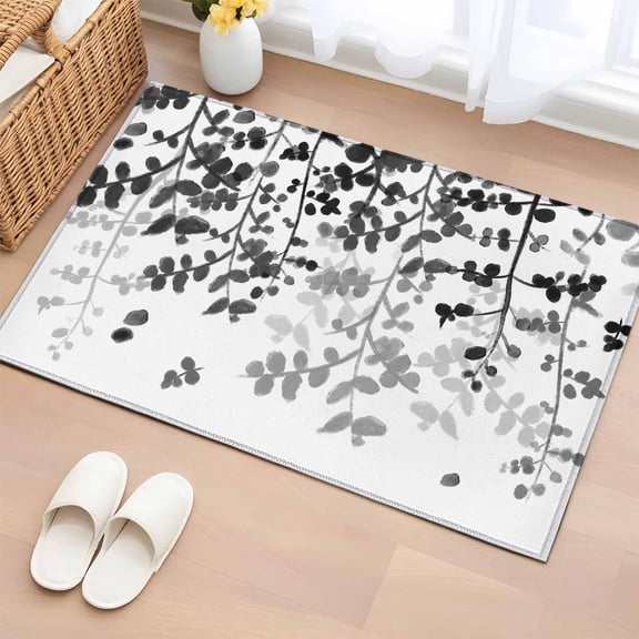 2x3 Ft Entryway Area Rug, Black Leaves Kitchen Rug Runner Washable Floor Mat, Summer Botanical Non Slip Indoor Door Mat Throw Carpet for Bathroom Living Room Bedroom