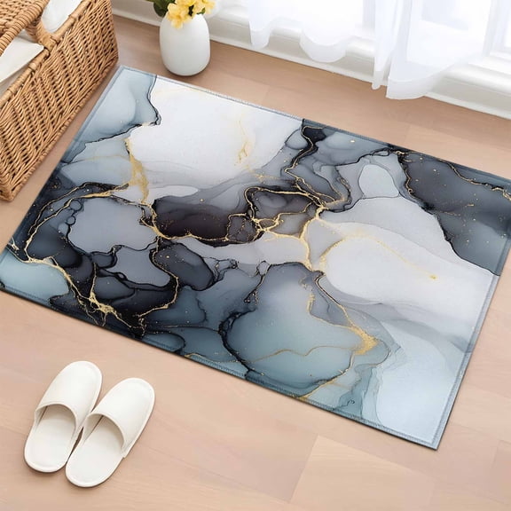 2x3 Ft Entryway Area Rug, Black Marble Kitchen Rug Runner Washable Floor Mat, Ombre Modern Abstract Art Gradient Non Slip Indoor Door Mat Throw Carpet for Bathroom Living Room Bedroom
