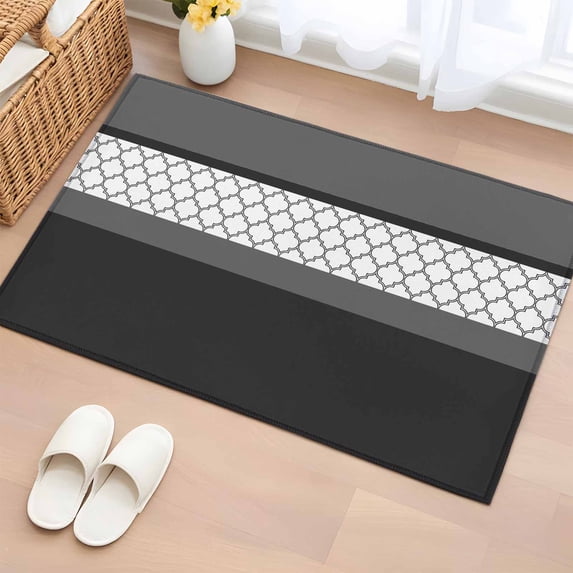 2x3 Ft Entryway Area Rug, Black Morocco Kitchen Rug Runner Washable Floor Mat, Grey Striped Middle Century Patterned Non Slip Indoor Door Mat Throw Carpet for Bathroom Living Room Bedroom