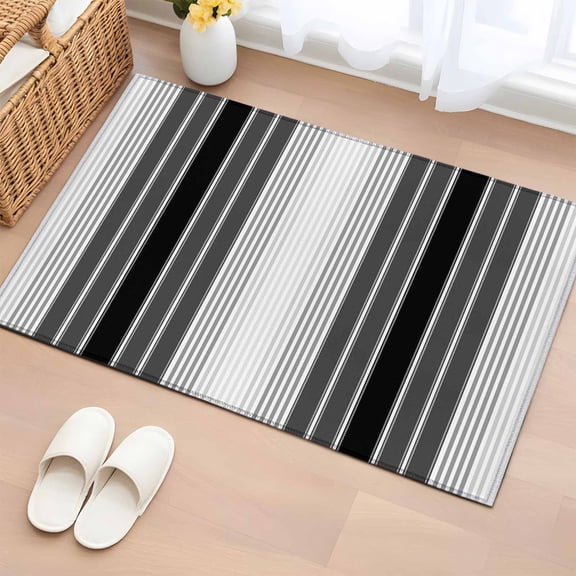 2x3 Ft Entryway Area Rug, Black Ombre Striped Kitchen Rug Runner Washable Floor Mat, Modern Black Gray Vertical Stripes Non Slip Indoor Door Mat Throw Carpet for Bathroom Living Room Bedroom