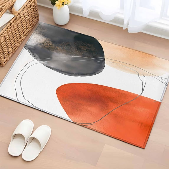 2x3 Ft Entryway Area Rug, Black Orange Art Kitchen Rug Runner Washable Floor Mat, Geometric Modern Abstract Art Non Slip Indoor Door Mat Throw Carpet for Bathroom Living Room Bedroom