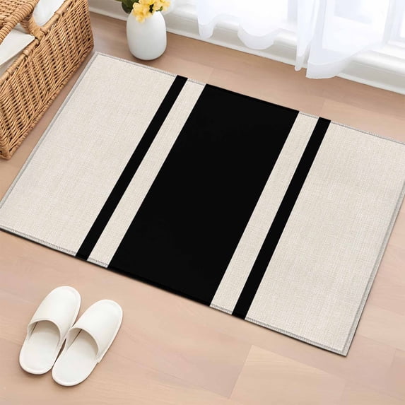 2x3 Ft Entryway Area Rug, Black Vintage Kitchen Rug Runner Washable Floor Mat, Geometric Stripes Simple Lines Non Slip Indoor Door Mat Throw Carpet for Bathroom Living Room Bedroom