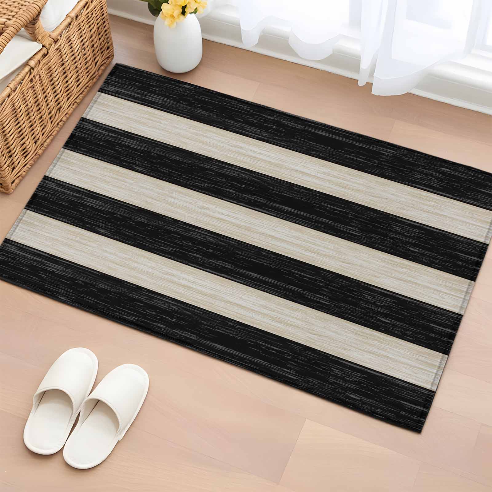 2x3 Ft Entryway Area Rug, Black White Striped Kitchen Rug Runner ...