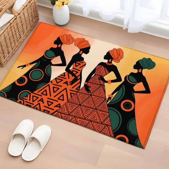 2x3 Ft Entryway Area Rug, Black Women Kitchen Rug Runner Washable Floor Mat, African Southwestern Boho Orange Yellow Non Slip Indoor Door Mat Throw Carpet for Bathroom Living Room Bedroom