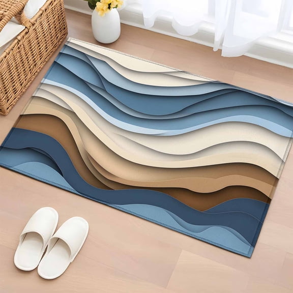 2x3 Ft Entryway Area Rug, Blue Brown Ombre Kitchen Rug Runner Washable Floor Mat, Modern Abstract Aesthetics Geometric Non Slip Indoor Door Mat Throw Carpet for Bathroom Living Room Bedroom