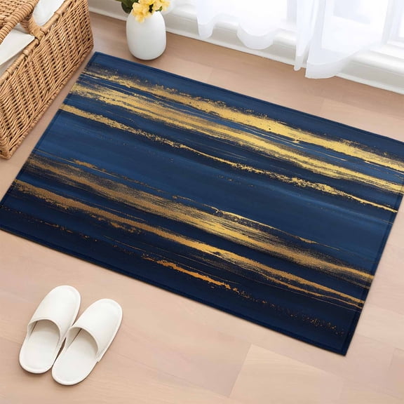 2x3 Ft Entryway Area Rug, Blue Gold Coastal Kitchen Rug Runner Washable Floor Mat, Summer Modern Ocean Wave Non Slip Indoor Door Mat Throw Carpet for Bathroom Living Room Bedroom
