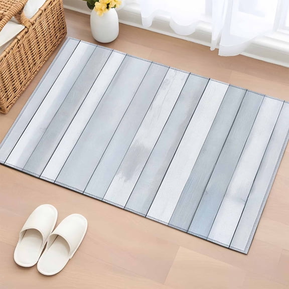 2x3 Ft Entryway Area Rug, Blue Grey Wood Plank Kitchen Rug Runner Washable Floor Mat, Farmhouse Wooden Grain Rustic Non Slip Indoor Door Mat Throw Carpet for Bathroom Living Room Bedroom