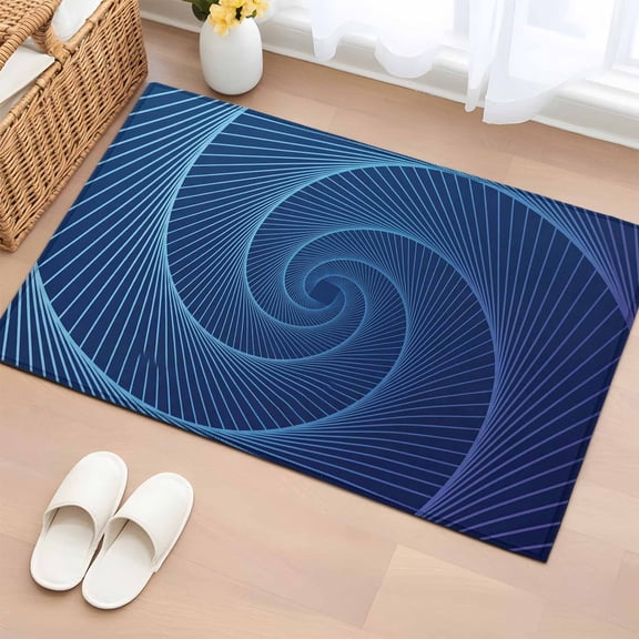 2x3 Ft Entryway Area Rug, Blue Helix Stripes Kitchen Rug Runner Washable Floor Mat, Modern Minimalism Abstract Line Art Non Slip Indoor Door Mat Throw Carpet for Bathroom Living Room Bedroom