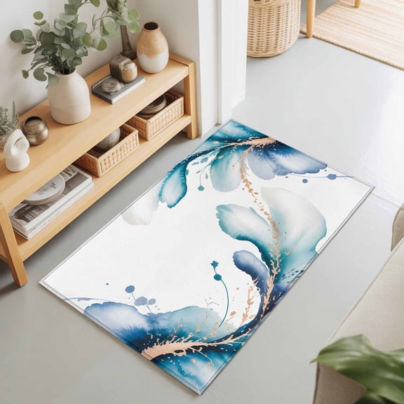 2x3 Ft Entryway Area Rug, Blue Marble Stone Kitchen Rug Runner Washable Floor Mat, White Ink Splash Farm Marble Abstract Non Slip Indoor Door Mat Throw Carpet for Bathroom Living Room Bedroom