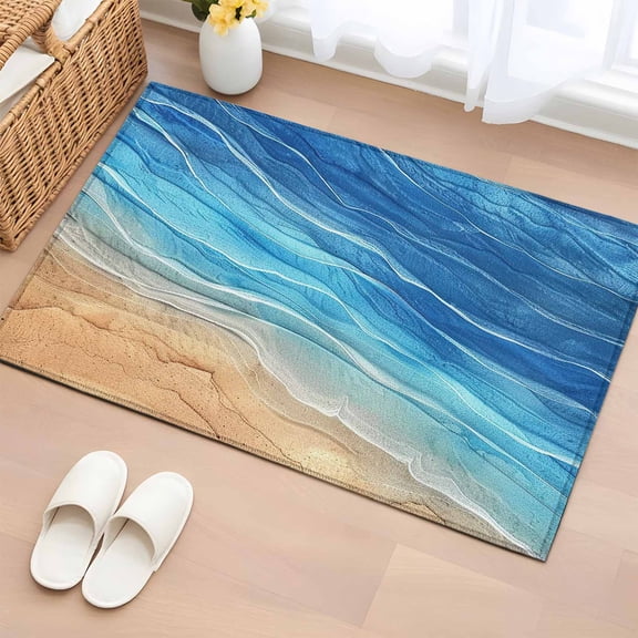 2x3 Ft Entryway Area Rug, Blue Ombre Coastal Kitchen Rug Runner Washable Floor Mat, Summer Nautical Beach Ocean Seaside Non Slip Indoor Door Mat Throw Carpet for Bathroom Living Room Bedroom