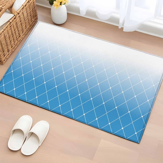 2x3 Ft Entryway Area Rug, Blue Ombre Kitchen Rug Runner Washable Floor Mat, Modern Geometric Abstract Rhombus Striped Non Slip Indoor Door Mat Throw Carpet for Bathroom Living Room Bedroom