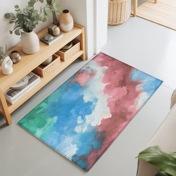 2x3 Ft Entryway Area Rug, Blue Pink Ombre Kitchen Rug Runner Washable ...