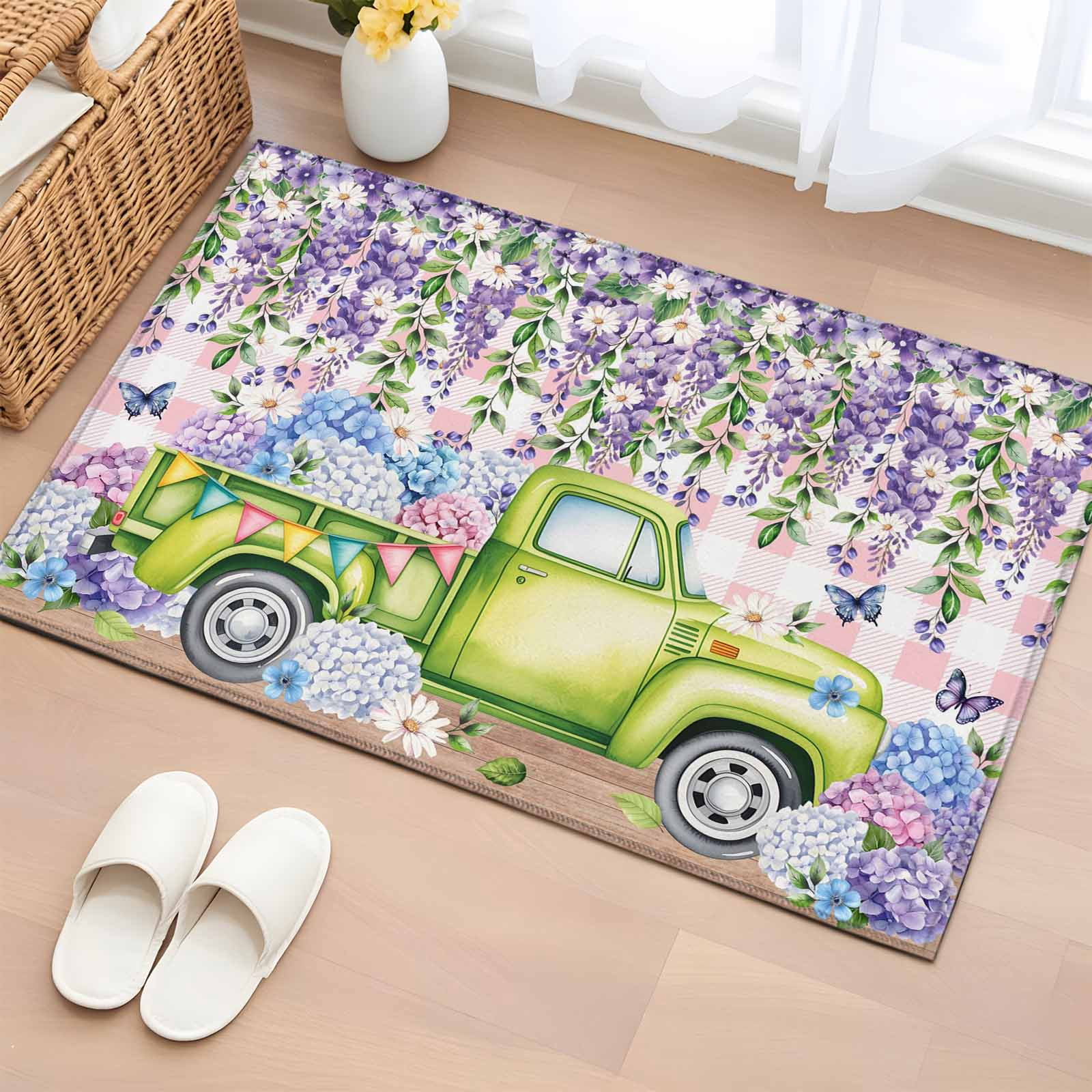 2x3 Ft Entryway Area Rug, Blue Purple Floral Kitchen Rug Runner ...