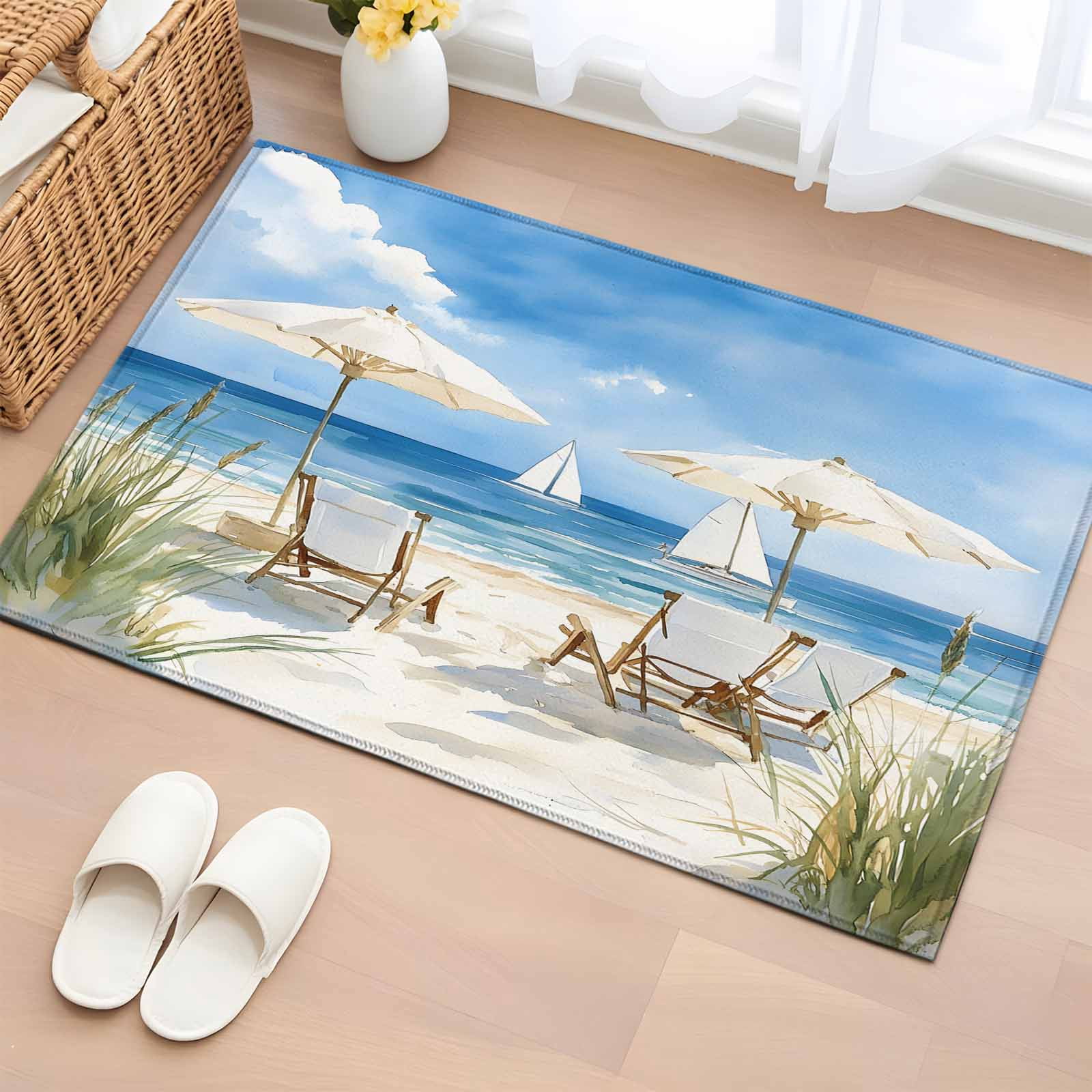 2x3 Ft Entryway Area Rug, Blue Sea Wave Kitchen Rug Runner Washable ...