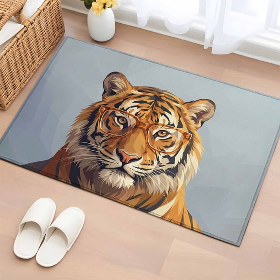 2x3 Ft Entryway Area Rug, Blue Tiger Kitchen Rug Runner Washable Floor Mat, Funny Animals Modern Art Non Slip Indoor Door Mat Throw Carpet for Bathroom Living Room Bedroom