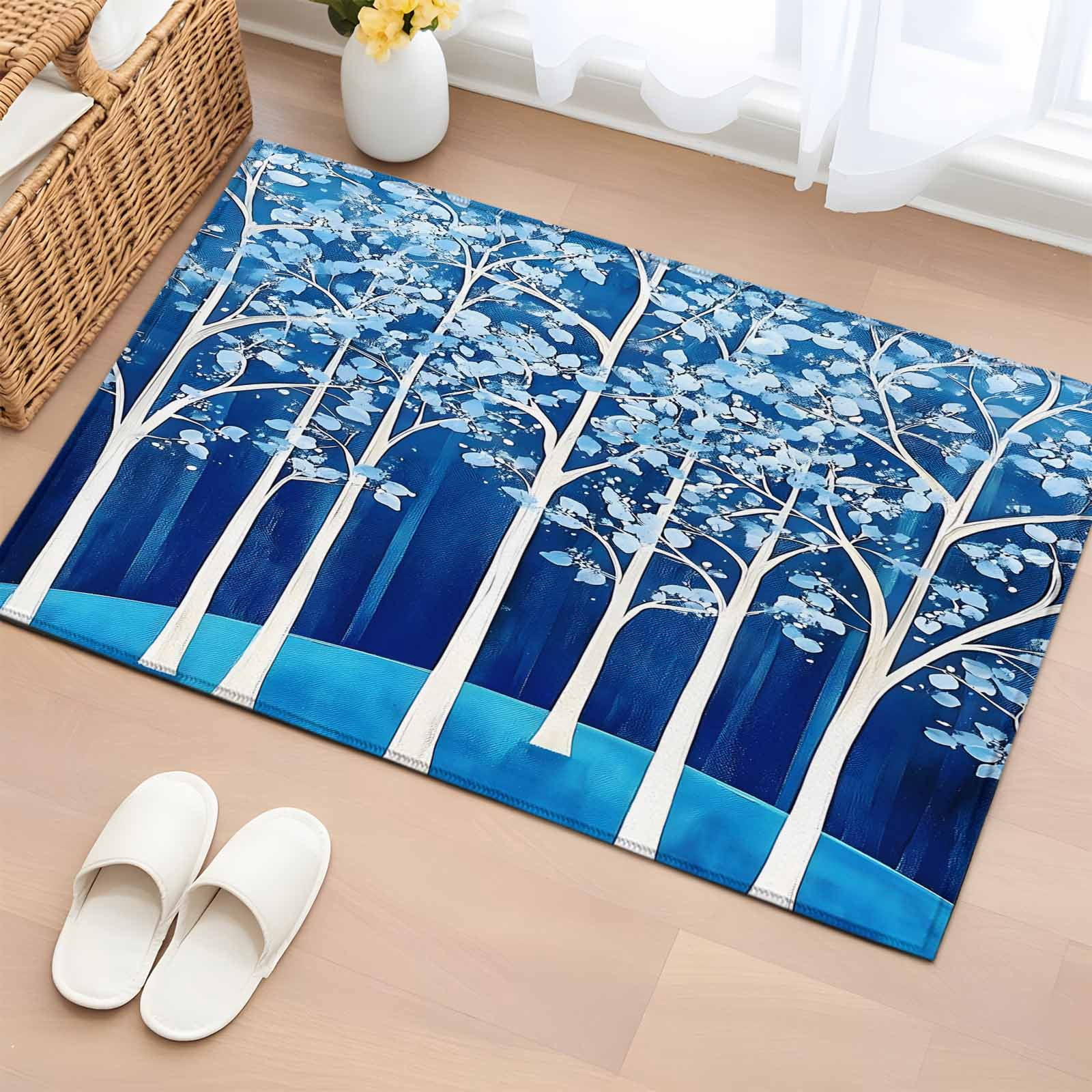 2x3 Ft Entryway Area Rug, Blue Tree Forest Kitchen Rug Runner Washable ...