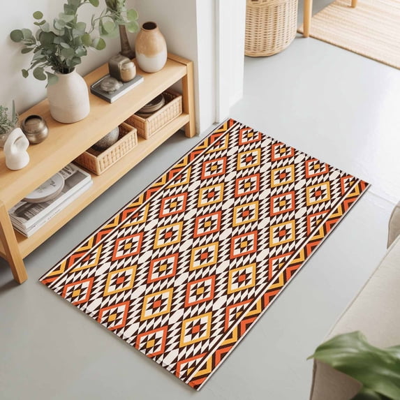2x3 Ft Entryway Area Rug, Boho Kitchen Rug Runner Washable Floor Mat, Abstract Geometric Ethnic Bohemia Textured Non Slip Indoor Door Mat Throw Carpet for Bathroom Living Room Bedroom