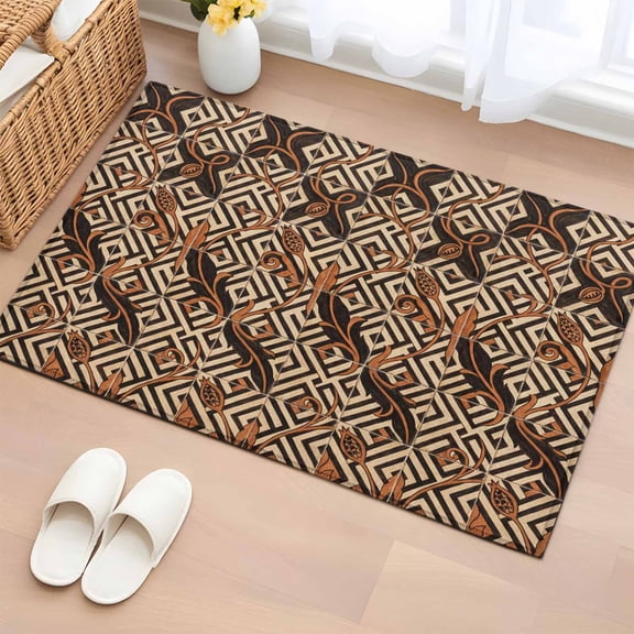 2x3 Ft Entryway Area Rug, Boho Tribal Kitchen Rug Runner Washable Floor Mat, Abstract Floral Geometric Pattern Art Vintage Non Slip Indoor Door Mat Throw Carpet for Bathroom Living Room Bedroom