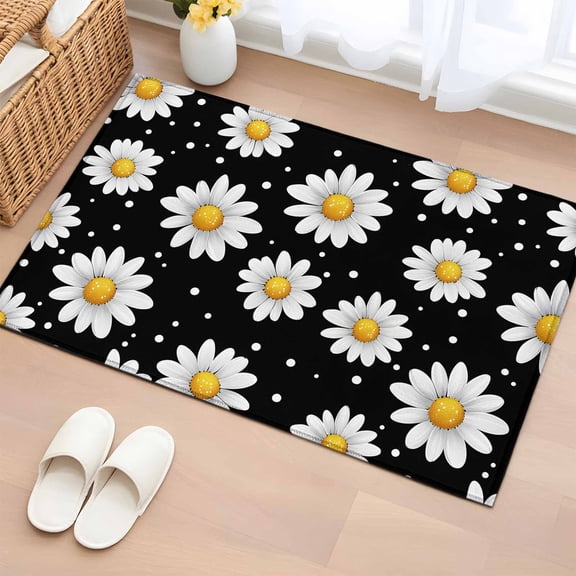 2x3 Ft Entryway Area Rug, Botanical Daisy Kitchen Rug Runner Washable Floor Mat, Spring Flowers Branch Stems Non Slip Indoor Door Mat Throw Carpet for Bathroom Living Room Bedroom