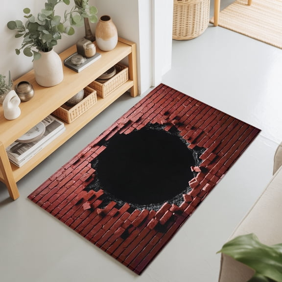 2x3 Ft Entryway Area Rug, Brick Wall Kitchen Rug Runner Washable Floor Mat, Brick Red Ruined Industrial Art Non Slip Indoor Door Mat Throw Carpet for Bathroom Living Room Bedroom