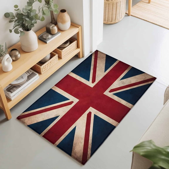 2x3 Ft Entryway Area Rug, British Flag Kitchen Rug Runner Washable Floor Mat, Vintage United Kingdom England Uk Flag Non Slip Indoor Door Mat Throw Carpet for Bathroom Living Room Bedroom