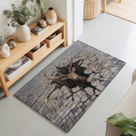 2x3 Ft Entryway Area Rug, Broken Street Elk Kitchen Rug Runner Washable Floor Mat, 3D Abstract Art Animal Non Slip Indoor Door Mat Throw Carpet for Bathroom Living Room Bedroom