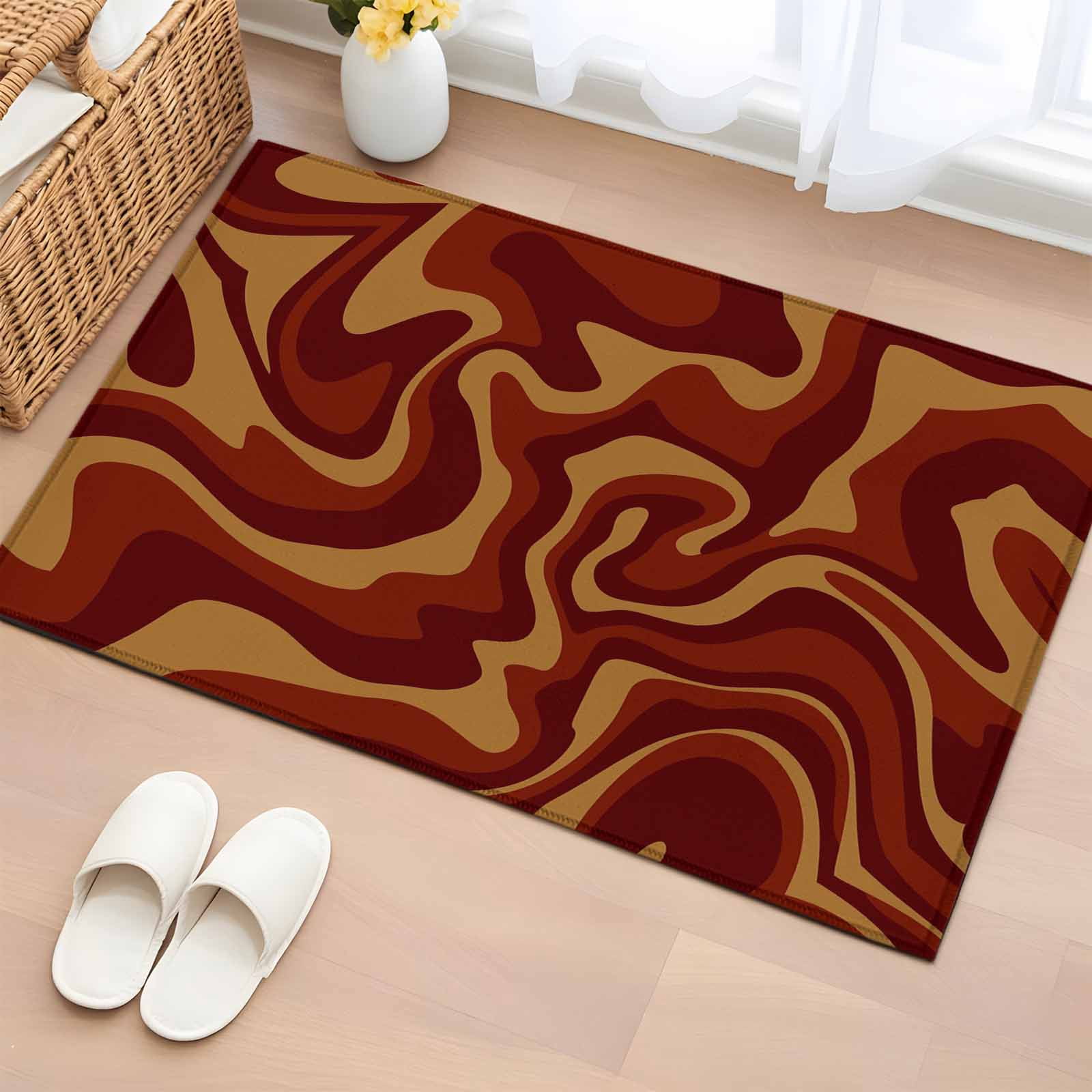 2x3 Ft Entryway Area Rug, Brown Abstract Line Kitchen Rug Runner ...
