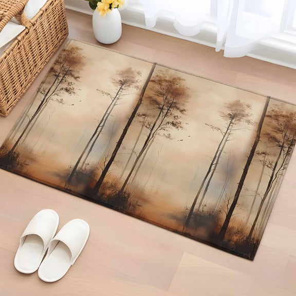 2x3 Ft Entryway Area Rug, Brown Forest Kitchen Rug Runner Washable Floor Mat, Mysterious Rustic Farmhouse Tree Non Slip Indoor Door Mat Throw Carpet for Bathroom Living Room Bedroom