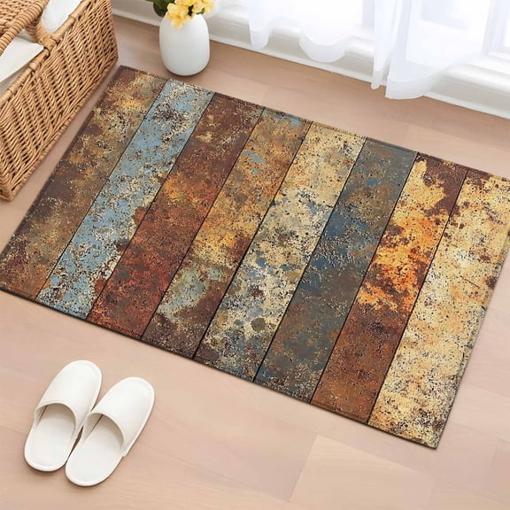 2x3 Ft Entryway Area Rug, Brown Gray Kitchen Rug Runner Washable Floor Mat, Farmhouse Abstract Gradient Wooden Grain Non Slip Indoor Door Mat Throw Carpet for Bathroom Living Room Bedroom