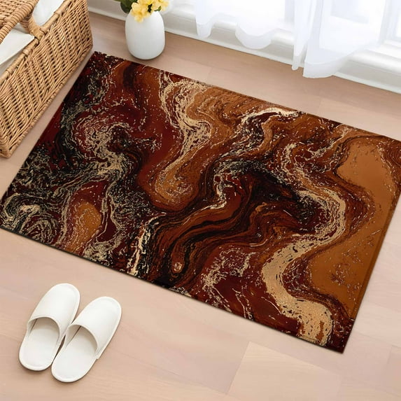 2x3 Ft Entryway Area Rug, Brown Marble Kitchen Rug Runner Washable Floor Mat, Ombre Abstract Striped Mottled Aesthetic Non Slip Indoor Door Mat Throw Carpet for Bathroom Living Room Bedroom