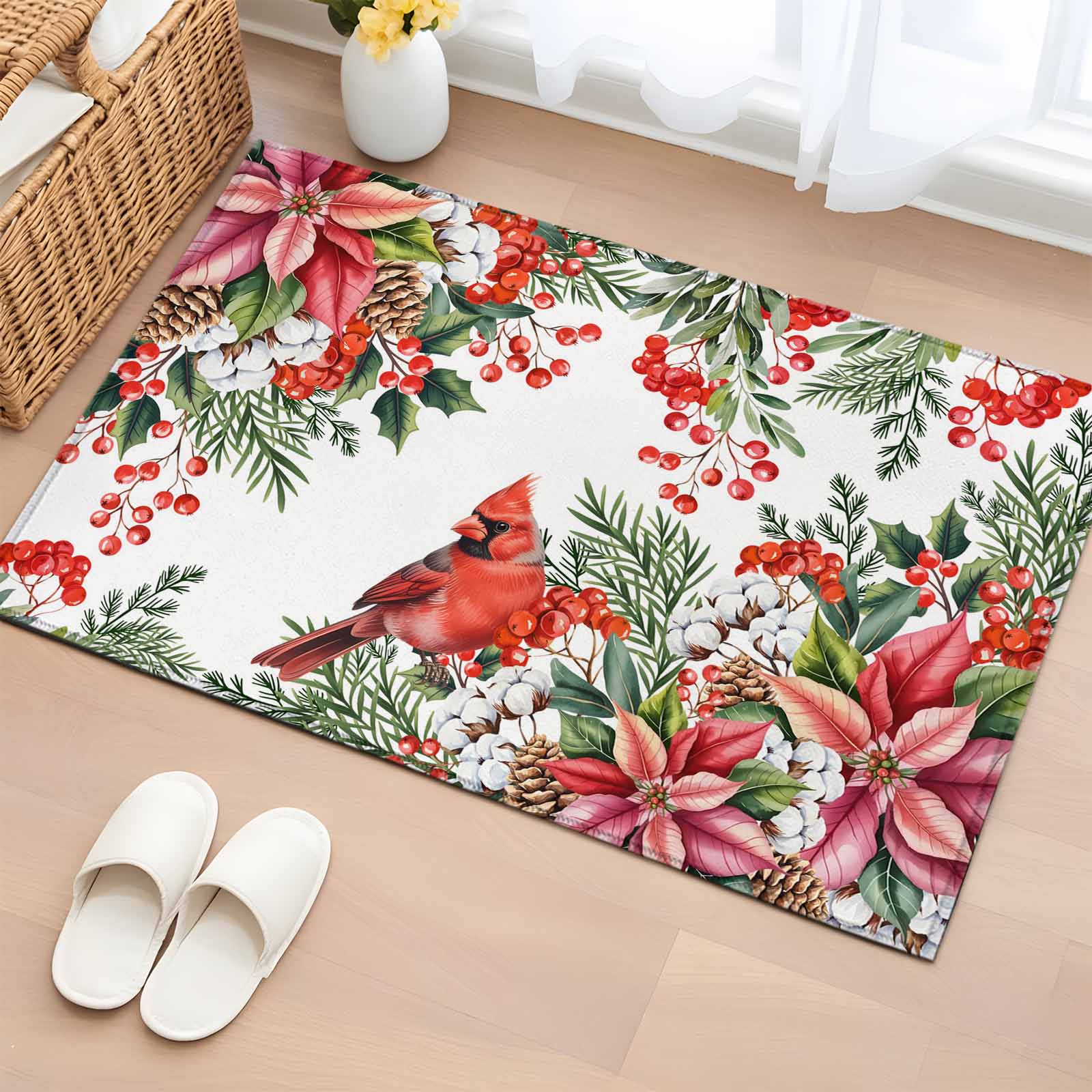 2x3 Ft Entryway Area Rug, Cardinal Bird Kitchen Rug Runner Washable ...