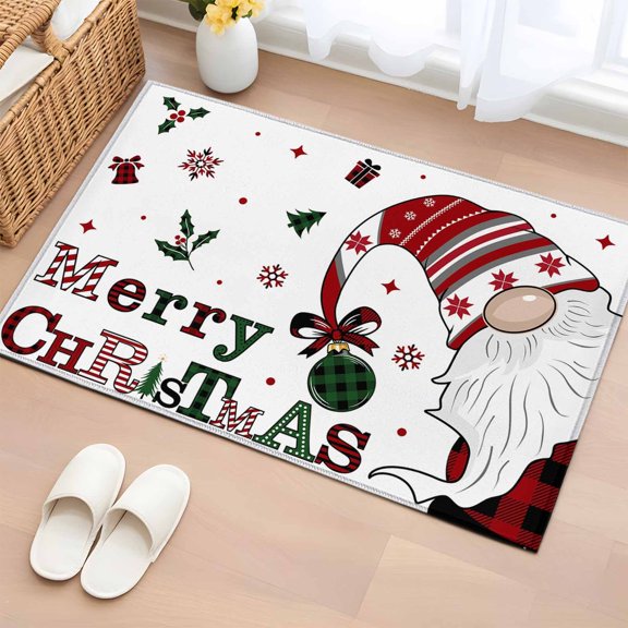 2x3 Ft Entryway Area Rug, Christmas Kitchen Rug Runner Washable Floor Mat, Xmas Gnomes Winter Snowflake Berry Botanical Non Slip Indoor Door Mat Throw Carpet for Bathroom Living Room Bedroom