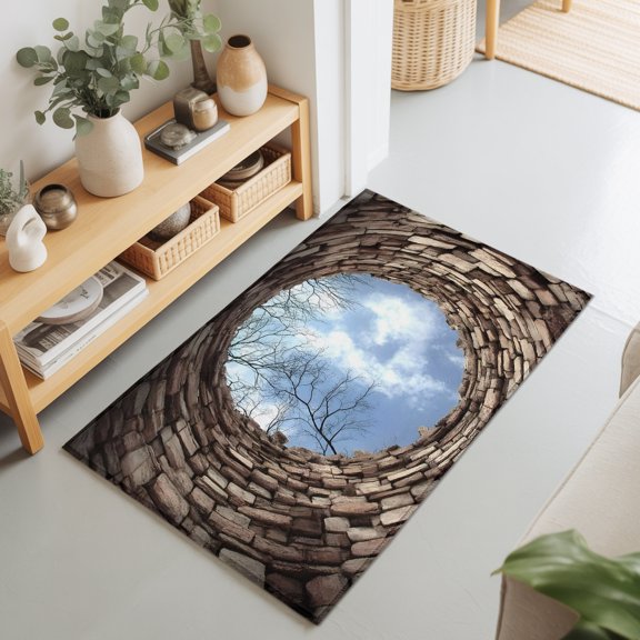 2x3 Ft Entryway Area Rug, Circular Well Kitchen Rug Runner Washable Floor Mat, Tree Branches Sky Vintage Aged Non Slip Indoor Door Mat Throw Carpet for Bathroom Living Room Bedroom