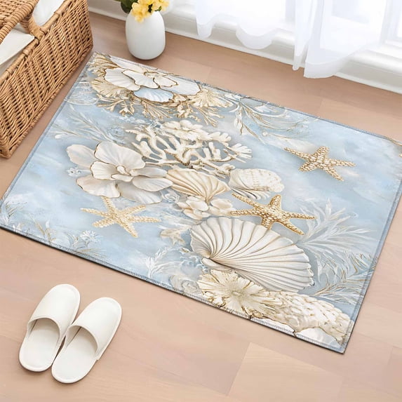 2x3 Ft Entryway Area Rug, Coastal Kitchen Rug Runner Washable Floor Mat, Beach Summer Nautical Starfish Coral Non Slip Indoor Door Mat Throw Carpet for Bathroom Living Room Bedroom