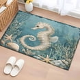 thumbnail image 1 of 2x3 Ft Entryway Area Rug, Coastal Seahorse Blue Green Kitchen Rug Runner Washable Floor Mat, Summer Ocean Starfish Coral Non Slip Indoor Door Mat Throw Carpet for Bathroom Living Room Bedroom, 1 of 8