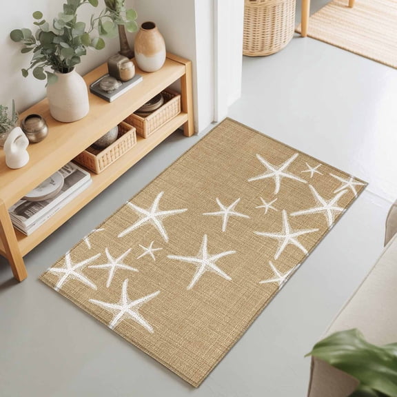 2x3 Ft Entryway Area Rug, Coastal Starfish Kitchen Rug Runner Washable Floor Mat, Summer Beach Nautical Ocean Rustic Non Slip Indoor Door Mat Throw Carpet for Bathroom Living Room Bedroom