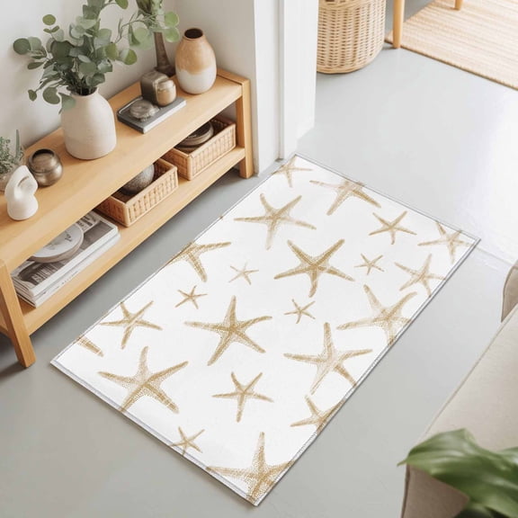 2x3 Ft Entryway Area Rug, Coastal Starfish Kitchen Rug Runner Washable Floor Mat, Summer Beach Nautical Ocean Sea Non Slip Indoor Door Mat Throw Carpet for Bathroom Living Room Bedroom