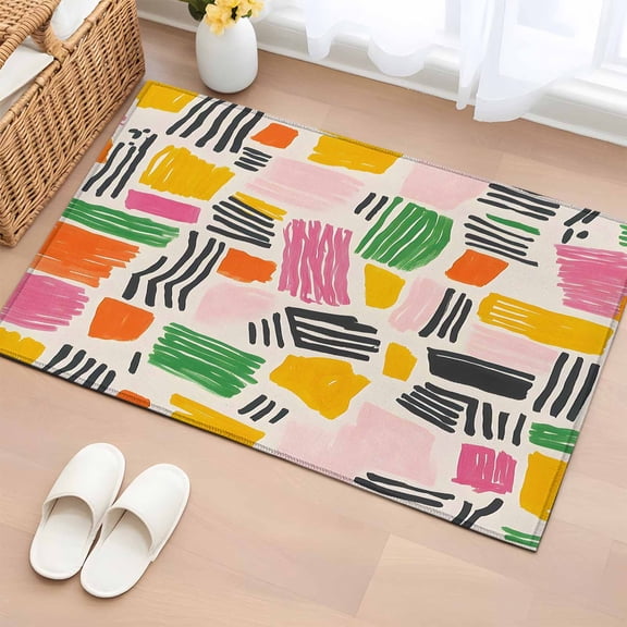 2x3 Ft Entryway Area Rug, Color Block Kitchen Rug Runner Washable Floor Mat, Abstract Minimalist Modern Striped Non Slip Indoor Door Mat Throw Carpet for Bathroom Living Room Bedroom