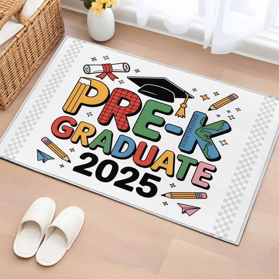 2x3 Ft Entryway Area Rug, Colorful Words Graduation Kitchen Rug Runner Washable Floor Mat, 2025 Funny Cartoon Words Non Slip Indoor Door Mat Throw Carpet for Bathroom Living Room Bedroom