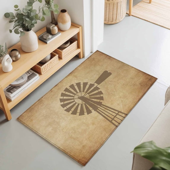 2x3 Ft Entryway Area Rug, Country Windmill Kitchen Rug Runner Washable Floor Mat, Farmhouse Vintage Rustic Farm Barn Non Slip Indoor Door Mat Throw Carpet for Bathroom Living Room Bedroom